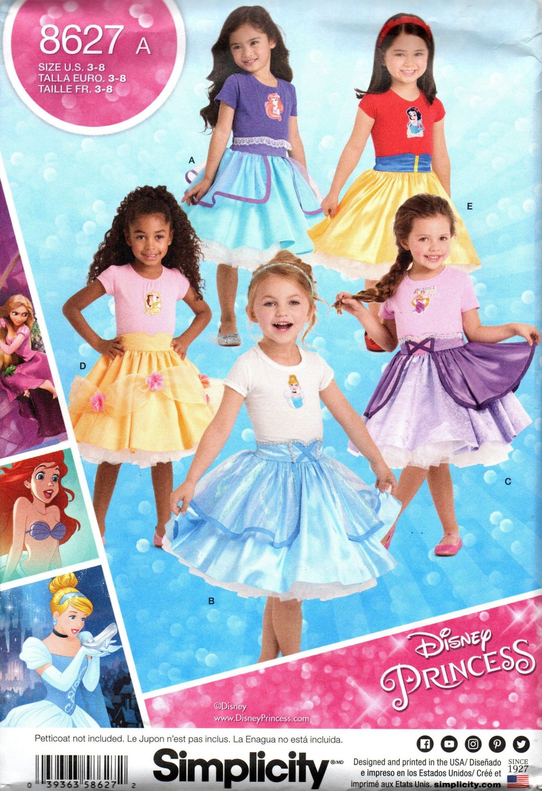 Disney Princess 8627 Craft Sewing Pattern Character Skirt Overlay Girls Dress Up