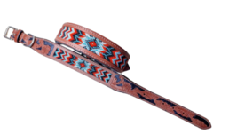 Shwaan Genuine Leather Dog Collar Beaded ,Padded Valentine&#39;s Day express ship - £45.03 GBP