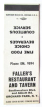 Faller&#39;s Restaurant &amp; Tavern - Orchard Park, New York 20 Strike Matchbook Cover - £1.49 GBP