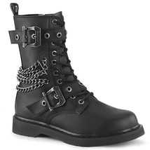 DEMONIA Men&#39;s Unisex Goth Punk Lace Up Ankle High Boots w/ Buckles &amp; Chains - £84.49 GBP