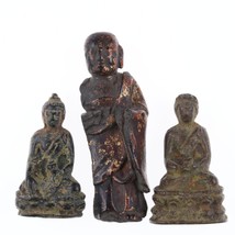 3 Miniature 17th/18th century Bronze and wood Buddha figures - $445.50