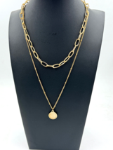 Paper Clip and Rolo Double Chain Necklace with Moonstone Pendant Gold - £10.41 GBP