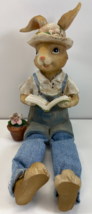 Vintage Rustic Easter Shelf Sitter Bunny Rabbit Garden Reading Book Figurine - £19.77 GBP