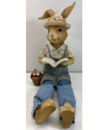 Vintage Rustic Easter Shelf Sitter Bunny Rabbit Garden Reading Book Figu... - $33.83 CAD
