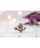 Pear Cut Black Onyx Engagement Ring Set 14K Solid Rose Gold Curved Weddi... - £1,117.46 GBP