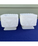 Anchor Hocking vintage milk glass pair of small footed planters stippled... - €12,78 EUR