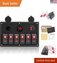 Heavy-Duty 6 Gang Toggle Switch Panel with Digital Voltmeter &amp; 3.1A USB ... - $45.00