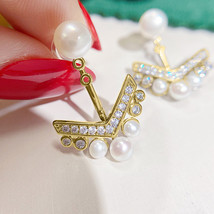 Baroque Artificial Pearl Earrings Star-Style V-Shaped Arrow Jeweled Earrings Bac - £7.98 GBP
