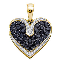 10k Yellow Gold Womens Round Black Color Enhanced Diamond Dainty Heart Pendant - £239.00 GBP