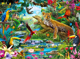 Framed canvas art print giclee exotic animals birds flowers tropical forest wild - £31.64 GBP+