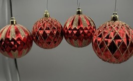 Ornament Christmas Balls 4  Red Geometric Design Gold Silver Glitter 10&quot;... - £9.49 GBP