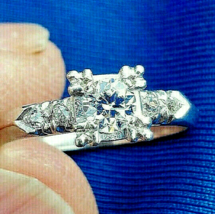 Earth mined Diamond Deco Engagement Ring Vintage Solid Platinum Solitaire 6.5 - $2,971.51 CAD