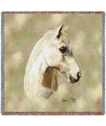 54x54 White Welsh Pony HORSE Lap Square Throw Blanket - £42.64 GBP