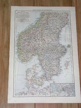 1896 Original Antique Map Southern Scandinavia Norway Sweden Stockholm Denmark - $26.42