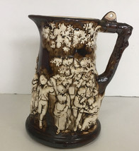 Vintage Atlantic mold  A188 brown wash ceramic pitcher colonial tavern pub scene - £25.22 GBP