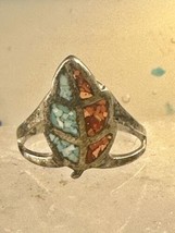 Leaf ring turquoise coral chips size 6.50 sterling silver women - $38.61