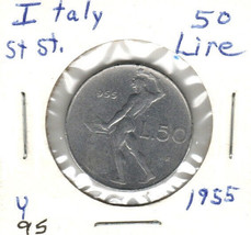 Italy 50 Lire, 1953 Stainless Steel, KM 95 - £1.38 GBP