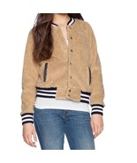 Mother Tan Sherpa Letterman Snap Bomber Jacket More Than a Feeling sz XS... - $121.43 CAD