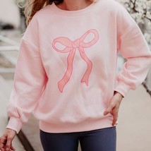 Pink Coquette Bow  Crewneck Graphic Sweatshirt - £38.29 GBP