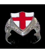 Sterling silver Flag ring English Cross on Dragon shield England Red Cro... - $122.25 CAD