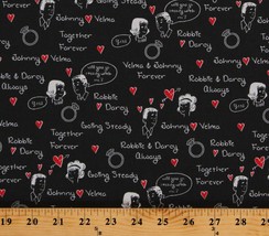 Cotton 1950s 50&#39;s Inspired Cartoons Love Words Cotton Fabric Print by the Yard D - £7.97 GBP