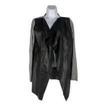 Zara Knit Gray &amp; Black Faux Leather Open Front Cardigan Jacket M - $422.56 MXN