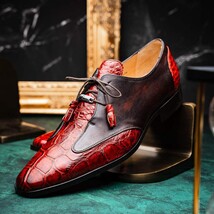 Anzio Rustic Genuine Alligator and Calfskin Leather Dress Derby's Shoes Cognac image 9