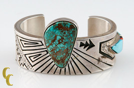 Designer Abraham Begay Native American Sterling Silver Cuff w/ Turquoise Stones - £976.88 GBP