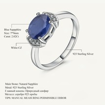 2.02Ct Classic Natural Blue Sapphire Rings For Women Real 925 Sterling Silver Ov - £41.34 GBP