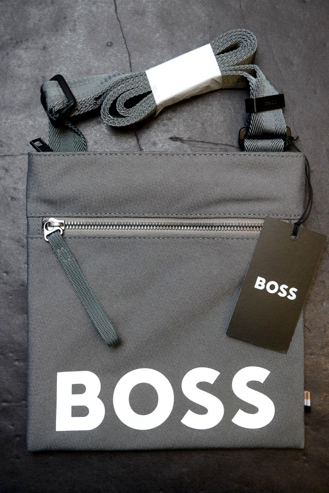 Primary image for Hugo Boss Pixel Logo Recycled Material Med Gray Envelope Sling Shoulder Bag