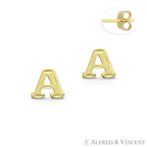 Initial Letter &quot;A&quot; Petite Baby Stud 14k Yellow Gold Stamping Push-Back Earrings - £55.65 GBP