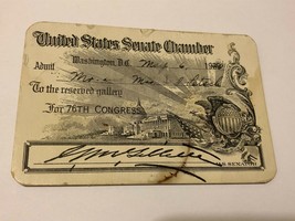 Historical United States Senate Chamber Pass May 6th 1939 76th Congress - £11.65 GBP