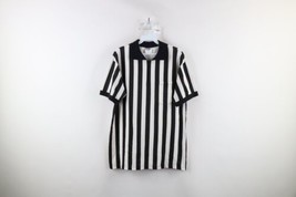 Vintage 90s Majestic Mens Medium Zebra Striped Collared Ref Referee Jersey USA - £31.12 GBP