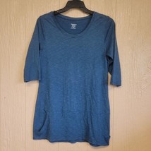 Toad &amp; Co Womens Long Tunic Top sz Medium Pockets Blue 3/4 Sleeve Organic Cotton - £22.80 GBP
