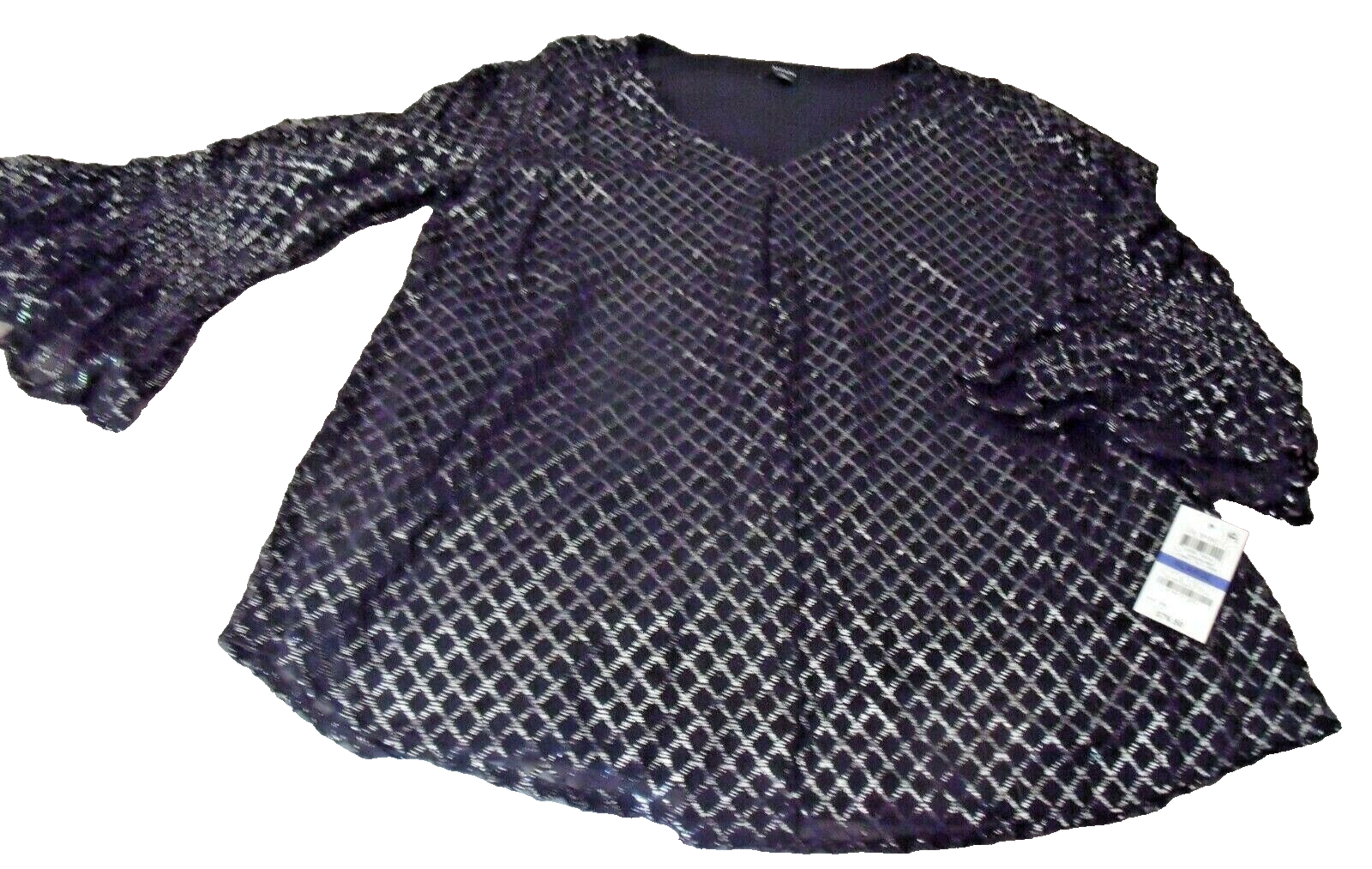 Primary image for NEW Womens XL ALFANI Black Metallic TOP V Neck 3/4 Sleeves $79.50 Retail 