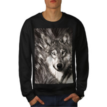 Wellcoda Lonely Wolf Face Mens Sweatshirt, Wild Casual Pullover Jumper - £23.85 GBP+