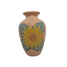 Small Clay Vase with Talavera Sunflower Mexican Made in Mexico 5.5" tall - £10.33 GBP