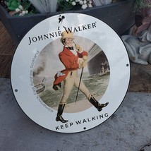 Vintage Johnnie Walker &#39;&#39;Keep Walking&#39;&#39; Ad Campaign Porcelain Gas &amp; Oil Sign - £98.29 GBP