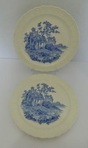 TST Taylor Smith Taylor Blue Castle Two Dinner Plates Garland 1930 Crazing 9&quot; - £15.69 GBP