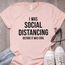 Pink shirt words social i social distancing before cool women s casual tee pink 794 thumb200