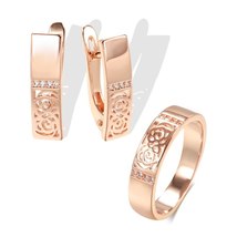 Kinel New 585 Rose Gold Drop Earrings Ring Sets for Women Trend Hollow Flower Na - £18.28 GBP