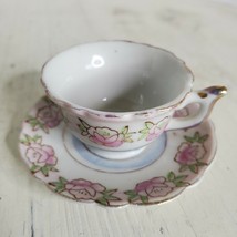 Vintage PINK Rose Lusterware Trimmed Demitasse Cup Saucer SET Japan MCM - $16.83