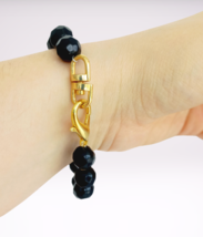 ONYX beaded BRACELET Faceted beads with spacers and closure in plated gold Origi - £23.25 GBP