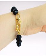 ONYX beaded BRACELET Faceted beads with spacers and closure in plated go... - £22.81 GBP