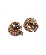 CROWN TRIFARI Matte Gold Tone Peacock Tail Textured Clip On Round Stud E... - $15.83