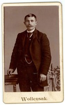 CIRCA 1870&#39;S CDV Handsome Man Handlebar Mustache Suit Wollensak Milwaukee, WI - £9.71 GBP