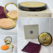 Evans Compact Round Gold &amp; Tortoise Plastic Powder Box W/ Felt Bag Orig ... - £47.29 GBP