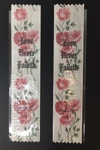 &quot;Love Never Faileth&quot; Ribbon Bookmark FBM-3 Gospel Text Line Pink Floral ... - $7.00