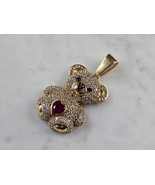 Womens Vintage Estate 14K Gold CZ Teddy Bear Heart Pendant 6.1g E6833 - $965.25