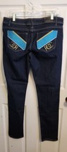 Rocawear Women Jeans Sz 15 Dark Blue Mid-Rise Stretch Straight Leg Embroidered - £15.77 GBP
